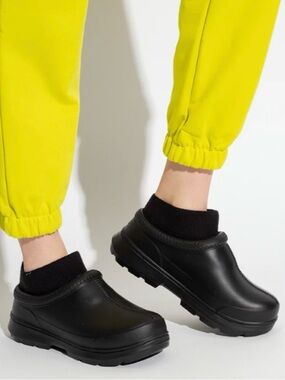 UGG Women's Black Leather Slip-On Clog Mules